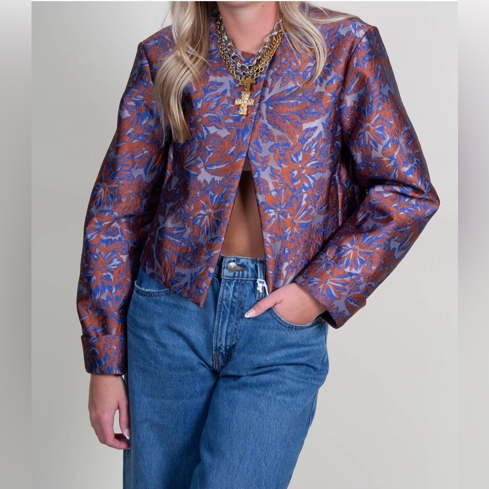 NWT Derek Lam 10 Crosby Neville Cloque Jacket Red Ochre Multi Sz XS